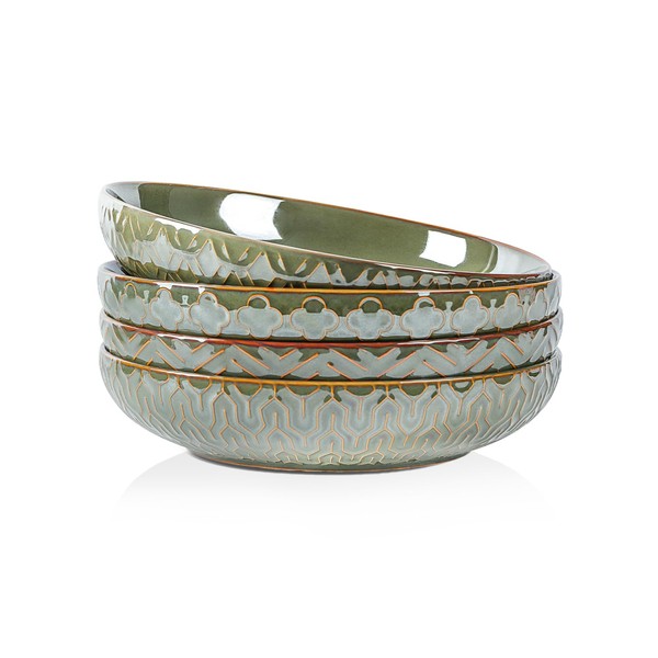 Sureasy Pasta Bowls Set of 4-30oz Large Ceramic Embossed Bowl