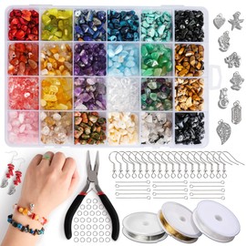 SOSMAR 1440 Pcs Crystal Jewelry Making Kit, 24 Colour Gemstone Beads, Quartz Crystal Amethyst Irregular Stone Beads for Healing Bracelets Necklace Earring, Crystal Ring Tree Making Kit