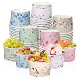 Nihuecne 50 Pcs 9 oz Floral Themed Disposable Dessert Paper Bowls in 5 Designs, Disposable Snack and Soup Bowls for Events, Game Day, Birthday Party Supplies, Perfect for Hot or Cold Food