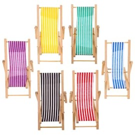 6 Pieces Miniature Beach Chair: Mini Wooden Beach Chair Deck Chair Decorative Dolls Deck Chair Beach Chair DIY Zen Garden Folding Chair Dollhouse Furniture Model Accessories