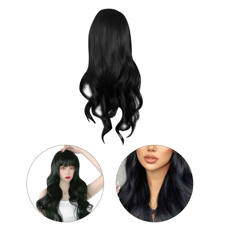 Long Curly Wavy Wig with Bangs Women Fashionable Synthetic Heat