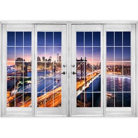 SIGNFORD Removable Wall Sticker/Wall Mural Brooklyn Bridge New York City Sunset Nature Cityscape Photography Realism Rustic Landscape Panorama for Living Room, Bedroom, Office - 100x144 inches