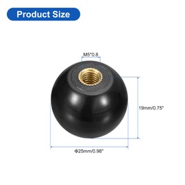 QUARKZMAN Pack of 5 Threaded Ball Knobs, M5 Female Thread Thermoset Ball Knob 25mm Diameter Round Operating Ball Handle with Copper Insert for Machine Lever Handle, Black
