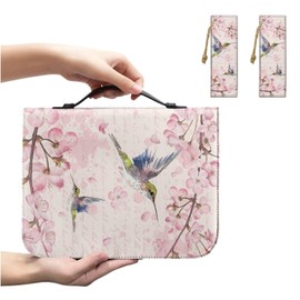 Cadowhimsy Bible Case Floral Hummingbird Peach Blossom Print Church Bible Carrying Pack Lightweight Bible Cover with Bookmarks Bible Holder for Women Men Prayer Travel Outdoor, M