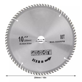 Yosoo Disco Sierra Madera 10'' 80 Dientes Carburo,disco De Corte