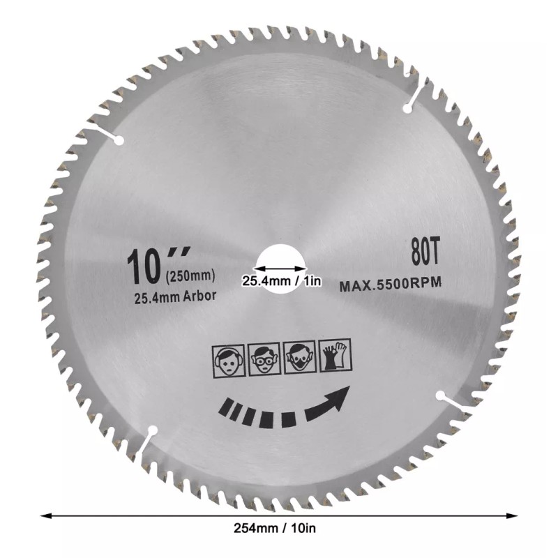 Yosoo Disco Sierra Madera 10'' 80 Dientes Carburo,disco De Corte