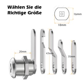 VOCIBO® Letterbox Lock, 4 Keys, Comes with 5 Different Lock Plates, Letter Box Lock 20 mm, Locker Lock, Diameter 18 mm, Drawer Lock, Lever Lock for Letterboxes, Cabinet Doors