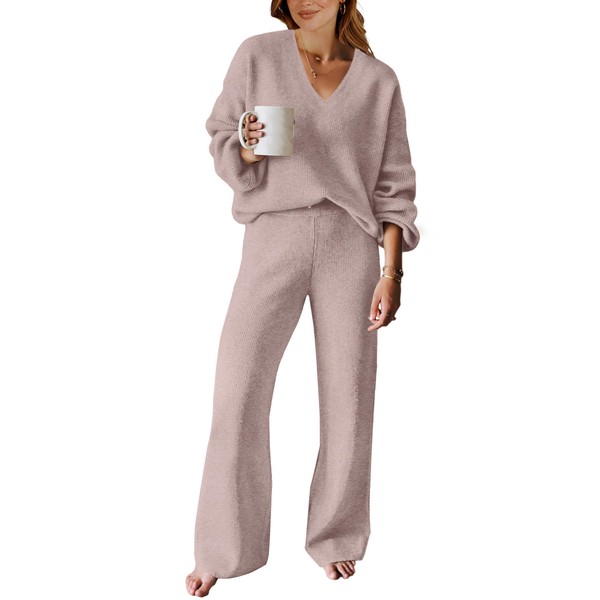 Caracilia 2 Piece Sweatsuits for Women Pajama Loungewear Sweater Lounge Set Winter Fall Tracksuit Baggy House Vacation Travel Outfits Casual Comfy Cozy Cute Warm Fashion Clothing B1165huatuo-L Camel