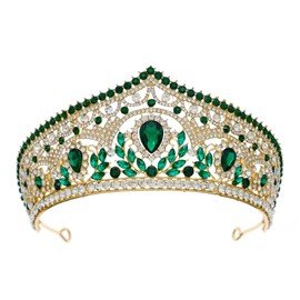 HEWEICSY Tiaras y coronas para mujer, tiara de boda de vidrio para mujer, diadema de corona de reina real, tiara de princesa de metal, para novia, cumpleaños, graduación, Metal, Cristal