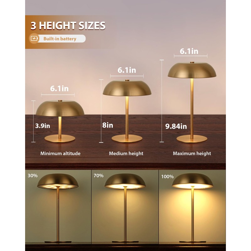 BRASSLISM Gold Cordless Table Lamp – Rechargeable Touch Lamp with