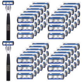 Leriton 74 Pcs Disposable Men's Razors Set 6-blade Shaving for Men Sensitive Skin Refillable Razor Kit for a Comfortable Shave, 2 Handles and 72 Cartridges