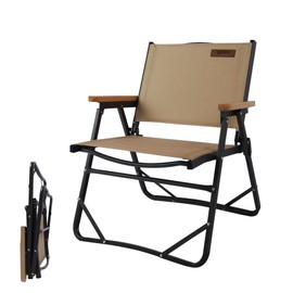 喜马拉雅 Lightweight Folding Camping Chair, Gravel Brown Aluminum Outdoor Beach Chair with Solid Wood Armrest, Portable Collapsible Fishing Chair for Hiking Beach Backpacking Lawn Picnic (1)