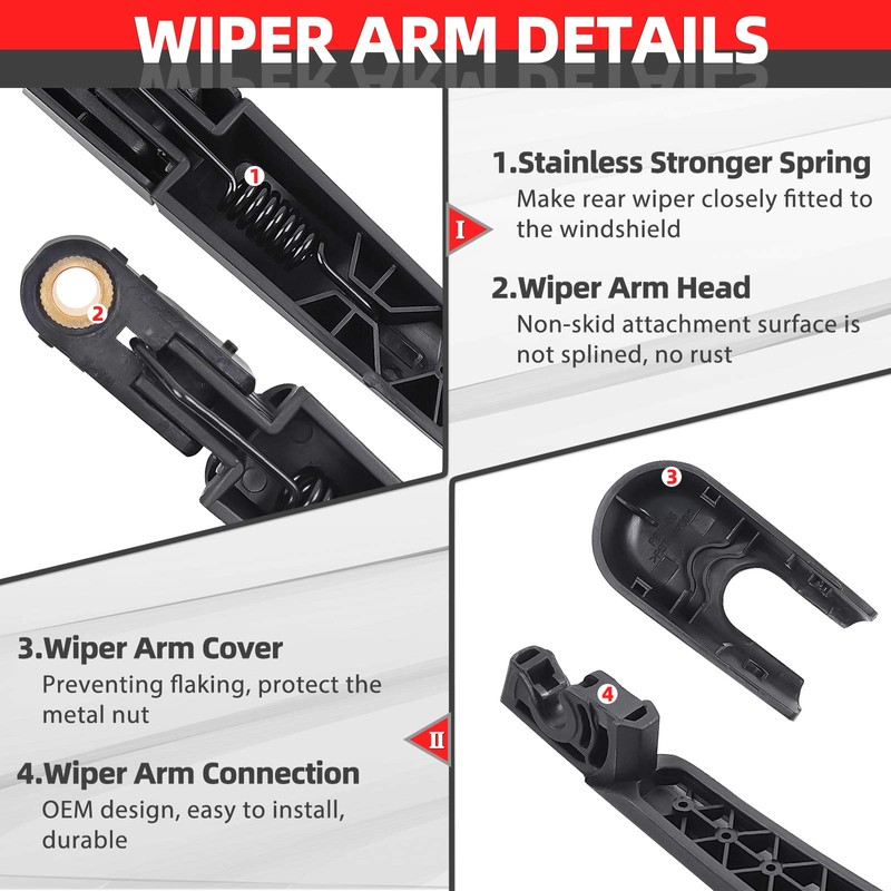 Replacement for Hyundai Tucson 2010-2015, Rear Windshield Wiper Arm Blade