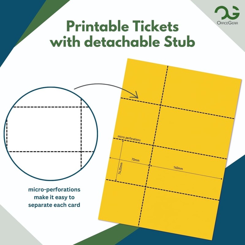 OfficeGear Yellow Event Tickets 4-up [55 Sheets 220 Tickets] 74mm