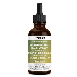 Wormwood Gut Cleanse & Detox Drops – Nuvian Black Walnut,Clove, Soursop, Pumpkin Seed, PAU D’Arco, Garlic & Oregano – Mixed Berry Digestive Support, Energy & Nutrient Absorption, 2 fl oz