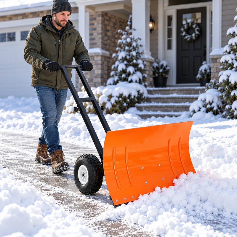 74cm Wheeled Snow Shovel for Driveways – 5-Position Adjustable Handle