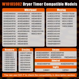 Looptek W10185982 Dryer Timer Replacement Fit for Whirlpool, Maytag, Amana, Kenmore | Direct Replaces WPW10185982 AP6016541 PS1174983