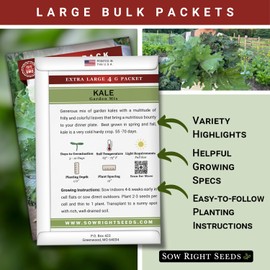 Sow Right Seeds - Bulk Mixed Kale Seeds for Planting - 4 Grams, 1200 Seeds - Non-GMO Heirloom Jumbo Packet to Plant Home Vegetable Garden - Grow Loads of Healthy Kale - Variety of Colors and Textures
