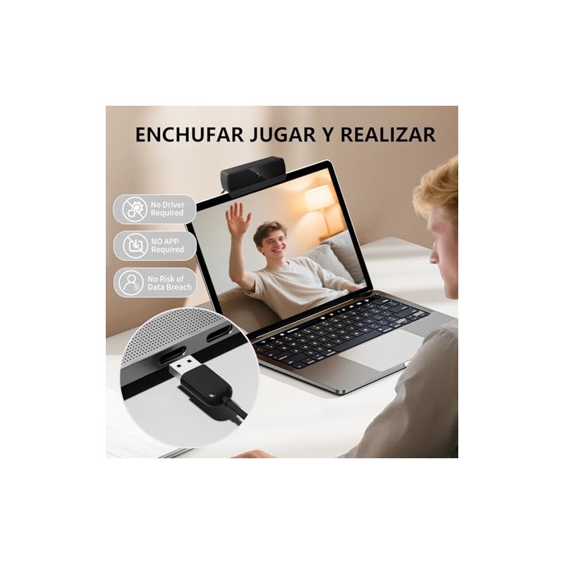 Cámara Web PC, Full HD 1080P, con micrófono Dual con