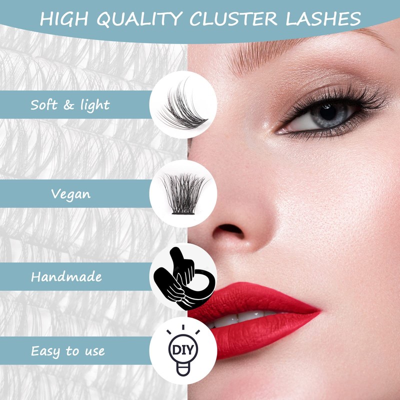 SISILILY Individual Eyelashes, 72 Clusters, 3D Fake Lashes, Eyelash Clusters,