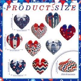 9 Pcs 4th of July Heart Decoration 3.54 inch Independence Day Tiered Tray Decor Stuffed Fabric Star Patriotic Blue Red White Ornaments Stars for Memorial Day Rustic Home Table Craft Decor ﻿