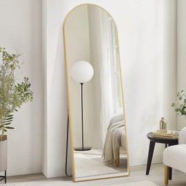 Elevon Full-Length Mirror 71"x26", Full-Body Floor Mirror with Stand, Hanging Wall-Mounted or Freestanding, Thin Aluminum Frame, Large Arch Mirror for Bedroom & Cloakroom, Gold