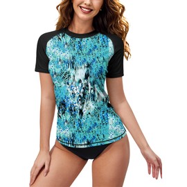 BesserBay Women's Short-Sleeved Rash Guard with Beautiful Patterns, UV Shirt Tankini, UPF 50+, S-XXL, A4, xxl