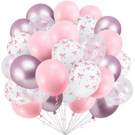 50Pcs Pink Bow Balloons for Party Decorations, 12 Inch Coquette Bow Theme Latex Balloons for Girls Birthday, Engagement, and Wedding Anniversary Decorations