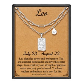 STORUP Leo Gifts for Women: Retro Silver Leo Necklaces with Constellation Tarot Card Pendant - Layered Zodiac Necklaces