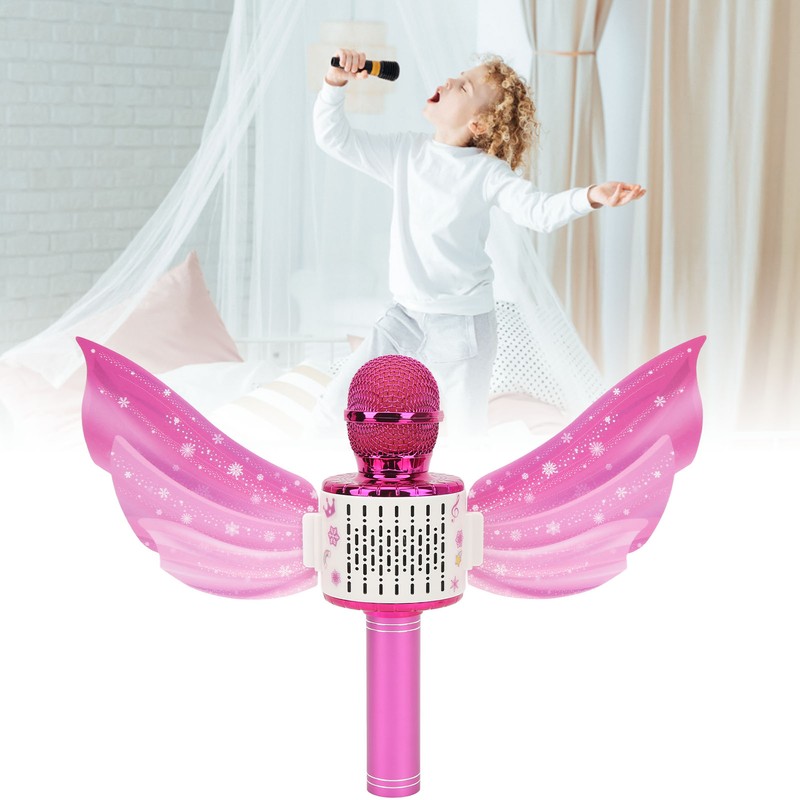 Kids Bluetooth Microphone Wireless LED Lights Wings Decoration USB Rechargeable