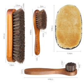 Sandiyago Pack of 4 Shoe Brushes Horsehair for Shoe Care - Includes Polishing Brush, Shine Brush, Application Brush, Artificial Wool Glove
