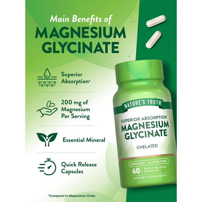 Nature's Truth Magnesium Glycinate Capsules | 200mg | 60 Count