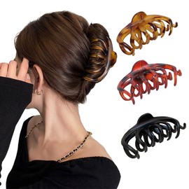 ISHR Hair Clip, Large Set of 3, Hair Clip, Korean Hair Clip, Large Flowers, Stylish, Adult, Cute, High Volume, Hair Dome, For Everyday Use, Work Commute, School, Present, Hair Accessories, Black +