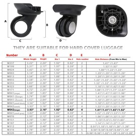 BQLZR Black Suitcase Wheels Replacement Left & Right Plastic Swivel Caster Wheels with 4 Holes,Hole Pitch: (1.42"/1.65"/1.97"/1.42"), for Luggage Suitcase Trolley 360 Degree Rotation