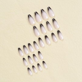 SINHOT Almond Press on Nails Medium Stiletto Fake Nails Brown Ombre Acrylic Nails Glossy Glue on Nails Artificial Nails Stick on False Nails with Design 24 pcs