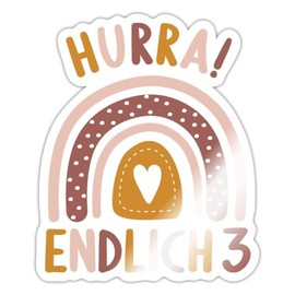 Spreadshirt Hurra Endlich 3 Regenbogen Herz Geburtstagskind Sticker, max. 10 x 10 cm, 10 x 10 cm, Weiß glänzend