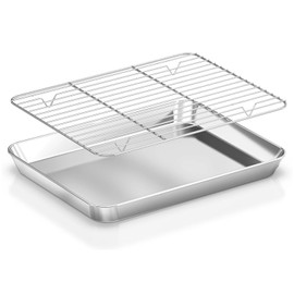 Baking Sheet with Wire Rack Set, Stainless Steel Cookie Pan with Cooling Rack Size 12.4 x 9.6 x 1 Inch - Nonstick Heavy Duty & Dishwasher Safe Cooking Tray for Oven