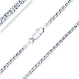 Planetys - Bismarck Chain Diamond-Coated 925 Sterling Silver Rhodium-Plated Chain - Necklace - 2.4 mm Wide Various Lengths: 40-45-50-55-60-65-70 cm, Sterling Silver, No Gemstone