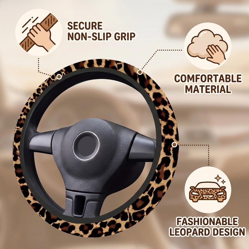 Leopard Print Car Accessories, Fashionable Steering Wheel Cover, Universal Fit