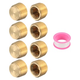sourcing map 8 Pcs Brass Plug Hex Counter Sunk Plug, G1/8" Male Threaded Socket Pipe Fitting Hex Head Plugs for Water Oil Gas
