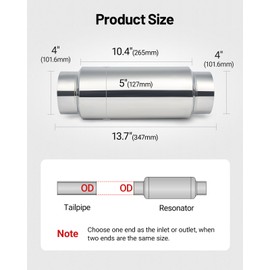 EVIL ENERGY 4.0" Resonator Muffler Stainless Steel (4.0 inch Inlet/Outlet, 13.7" Length)