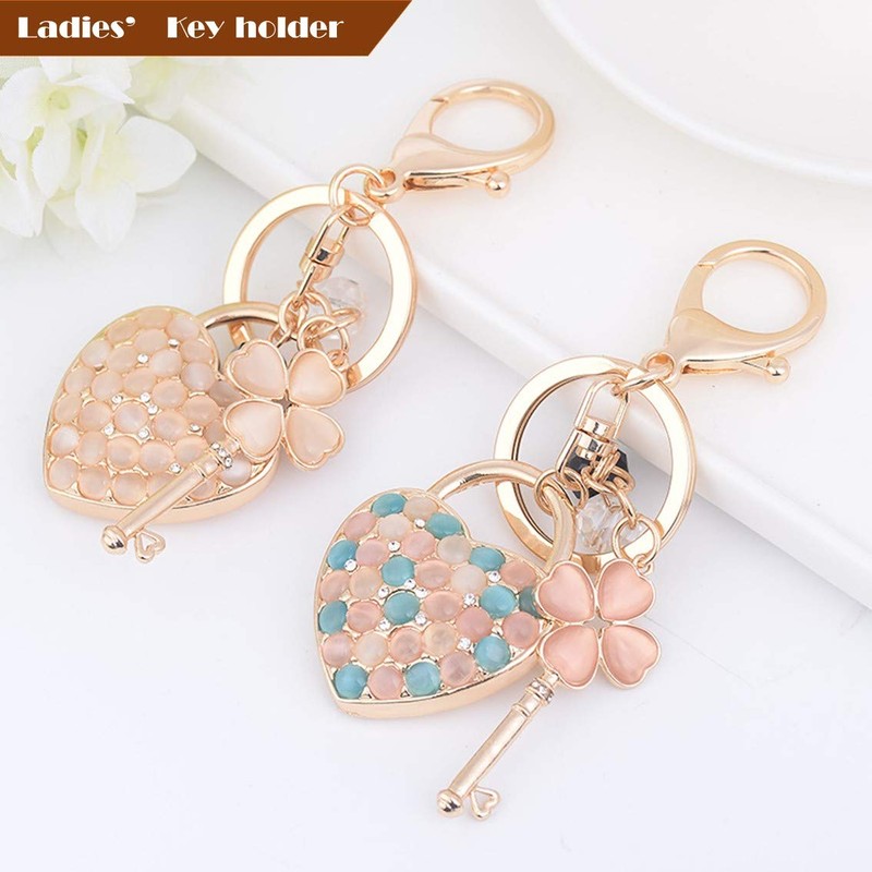 Rigral Heart Key Holder, Bag Charm, Key Ring, Quatrefoil Clover,