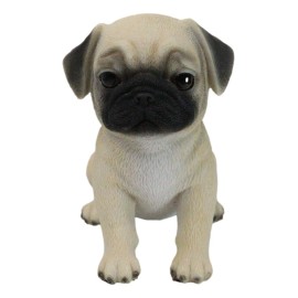 Realistic Lifelike Adorable Sitting Pug Dog Puppy Home Decor Figurine Pet Pal