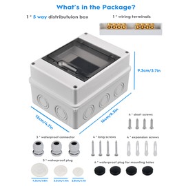 Fuse Box Surface-Mounted Distributor, Distribution Box Surface-Mounted IP65 1 Row for 5 Modules, with Accessories, Small Distributor for Gardens, Famiglia, Wet Rooms