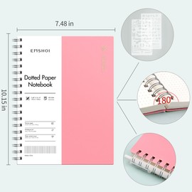 EMSHOI B5 Spiral Notebook Bullet Dotted Journal, 300 Pages/150 Sheets, 100gsm Dot Grid Paper, Waterproof Hardcover, Wirebound Notepad for Office School Women Men Work Writing,19 x 25 cm, Pink