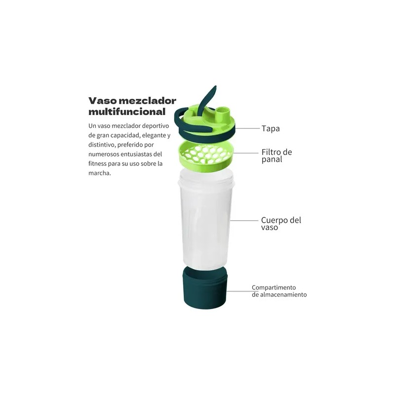 Shaker Mezclador Awvuq 700ml Verde Con Filtro Proteína Gimnasio Libre