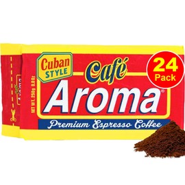Café Aroma Dark Roast Espresso Ground Coffee, Bulk Coffee, Authentic Cuban Style Coffee, Vacuum Sealed - 8.8 oz (24-Pack)