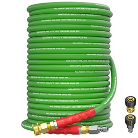 TechSweepPro Pressure Washer Hose 125FT 3/8" for Cold and Hot Water 212°F, with Swivel Quick Connect, 4500PSI Kink Resistant Grade Steel Wire Braided, Power Washer Hose With 2pcs M22-14mm Adapter
