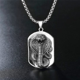 Snake Pendant, Gothic Cobra Necklace for Men, Nordic Viking Snake Chain, Cobra Snake Jewellery, Hip Hop Snake Day Charm Necklace, Stainless Steel Punk Snake Animal Pendant Necklace, Non-precious metal