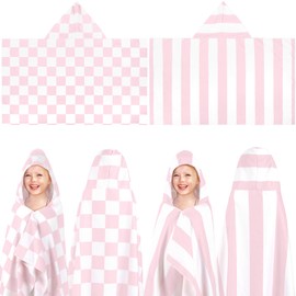 Mindsoft 2 Pcs Kids Hooded Bath Towel 50" x 30" Kids Hooded Beach Bath Towels Pink Microfiber Girls Bath Towels Pool Beach Towel Wrap for 3-12 Years Girls Toddlers Swimming Cover up 2 Design (Stripe)